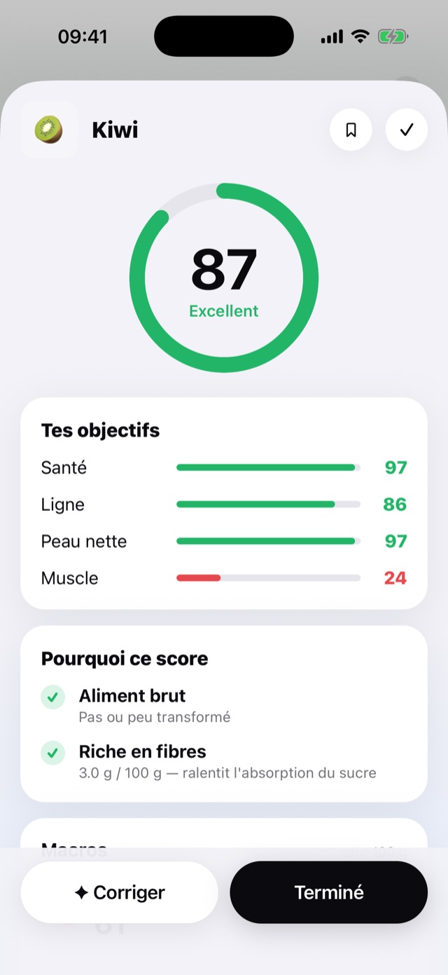Le score d’un kiwi : 87, excellent